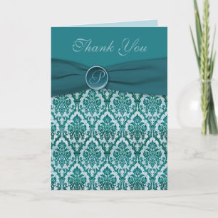 Teal Damask Thank You Card