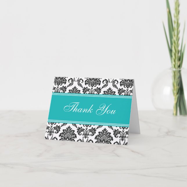Teal Damask Thank You Cards (Front)