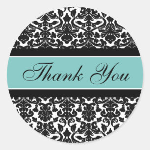 Teal Damask Thank You Wedding Envelope Seals