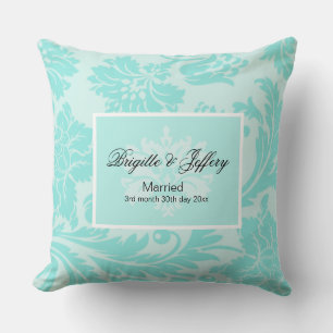 Teal damask throw pillow