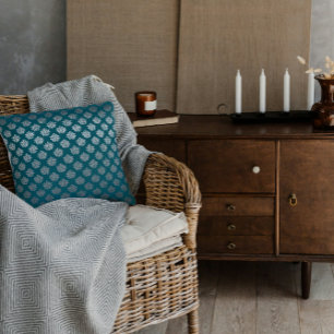 Teal Damask Throw Pillow