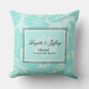 Teal damask throw pillow