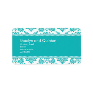 Teal Damask Wedding Address Labels