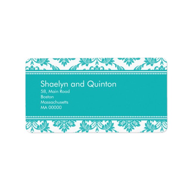 Teal Damask Wedding Address Labels (Front)