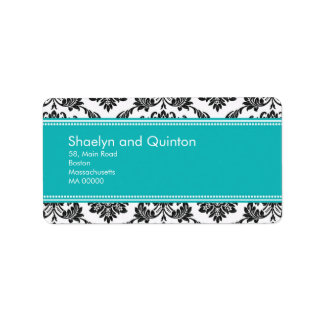 Teal Damask Wedding Address Labels