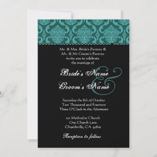 Teal  Damask Wedding Invitation