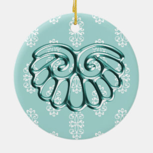 Teal Damask Wedding Save the Date Ceramic Ornament