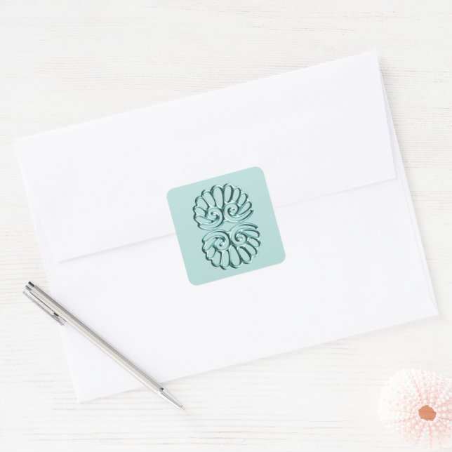 Teal Damask Wedding Square Sticker (Envelope)