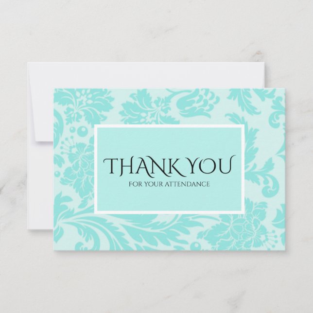 Teal damask wedding thank you card (Front)