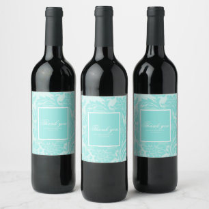 Teal damask wine label