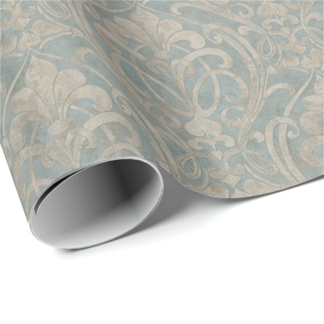 Teal Damask Wrapping Paper (Roll Corner)