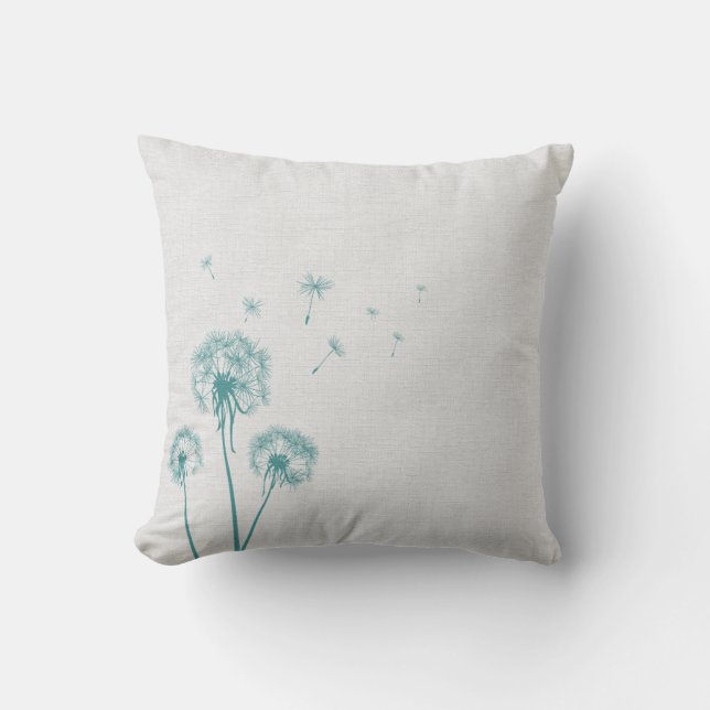 Teal Dandelion Throw Pillow (Front)