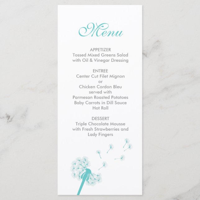 Teal Dandelion Wedding Menu (Front)