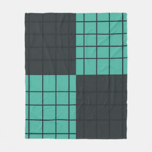 Teal Dark Gray Grid Pattern Modern Minimalist Fleece Blanket