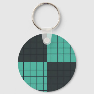 Teal Dark Gray Grid Pattern Modern Minimalist Keychain
