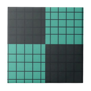 Teal Dark Gray Grid Pattern Modern Minimalist  Tile