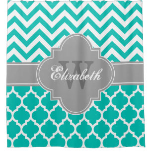 Teal Dark Grey Wht Moroccan #5 Chevron 1IQRN