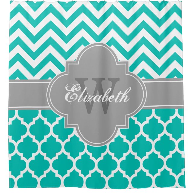 Teal Dark Grey Wht Moroccan #5 Chevron 1IQRN (Front)