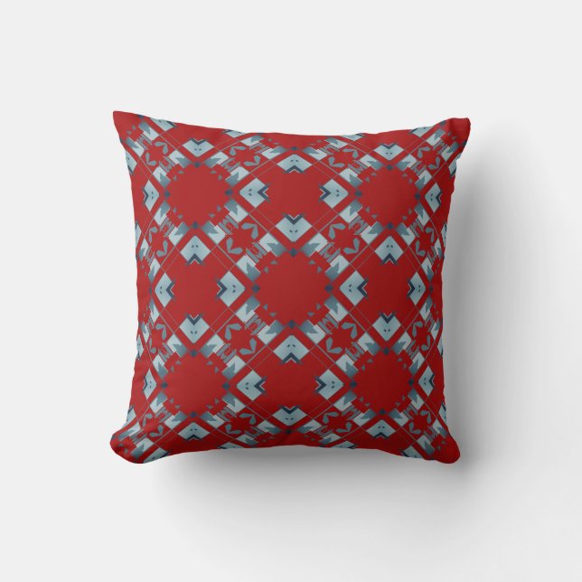 Teal Dark Red Diamond-like Crisscross Large Tiles Throw Pillow (Front)