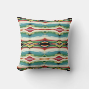 Teal  Dark Red Gold Southwest Look Large Tiles Throw Pillow