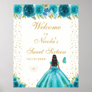 Teal Dark Skin Girl Sweet Sixteen Welcome Poster