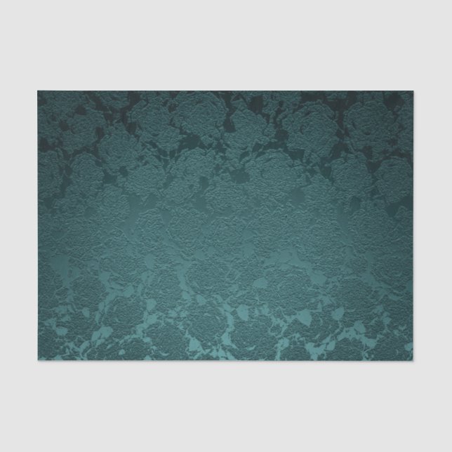 Teal Dark Succulent Floral Metallic Pattern Tissue Paper (Front)