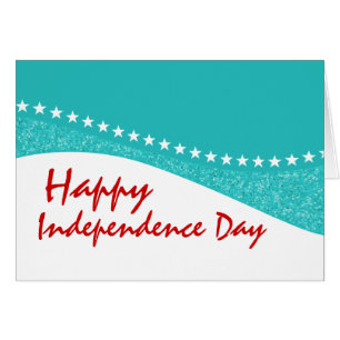 Teal Dazzling Star Curves July 4th Greeting Card