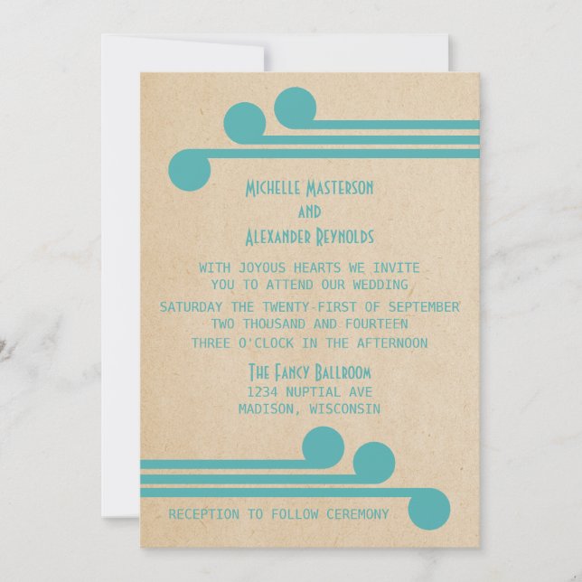 Teal Deco Chic Wedding Invite (Front)
