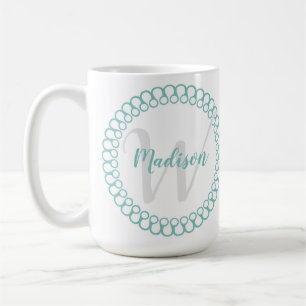 Teal Decorative Circle Personalize Monogram Mug