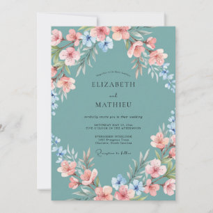 Teal Delicate Blossom Wedding Invitation