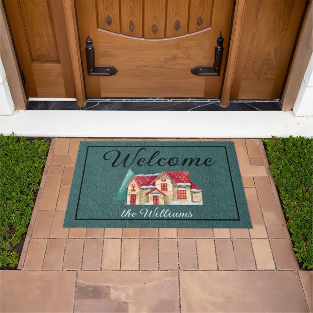 Teal Denim Print Winter 24x36 Welcome Doormat (Outdoor)
