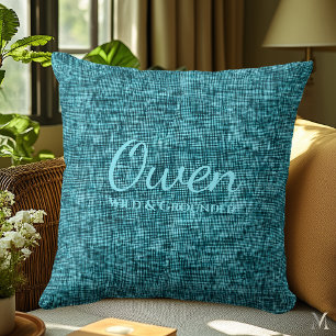 Teal Denim Texture   Personalized Rustic Home  Throw Pillow