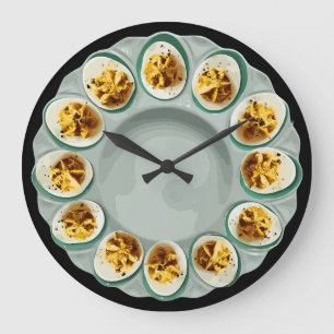 Teal Deviled Eggs Vintage Dish Kitchen Decor Large Clock