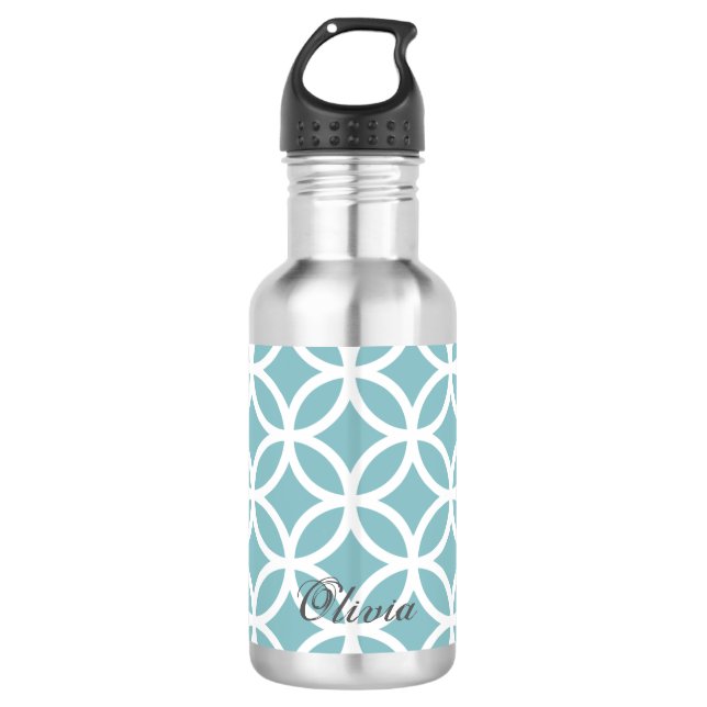 Teal Diamond Pattern Personalized 532 Ml Water Bottle (Front)
