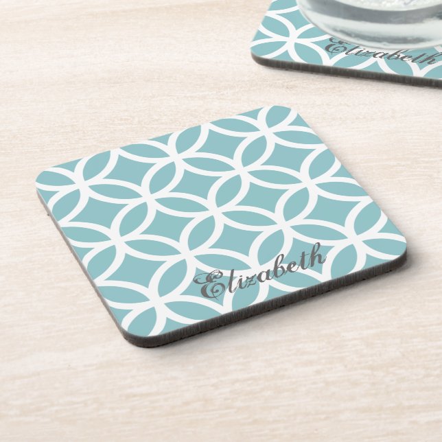 Teal Diamond Pattern Personalized Coaster (Left Side)