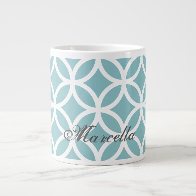 Teal Diamond Pattern Personalized Large Coffee Mug (Front)