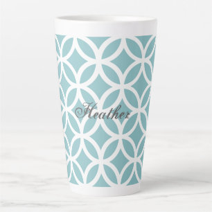 Teal Diamond Pattern Personalized Latte Mug