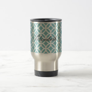 Teal Diamond Pattern Personalized Travel Mug
