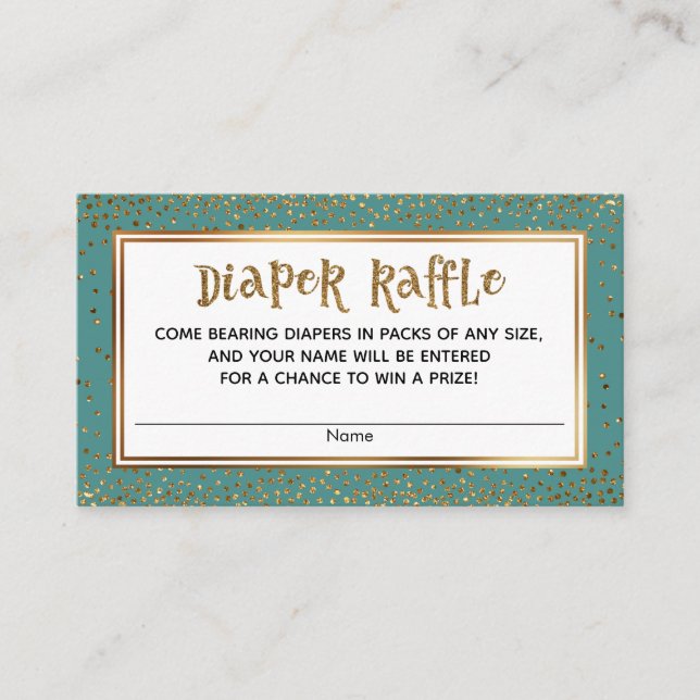 Teal Diaper Raffle Cards with Gold Glitter Accents (Front)