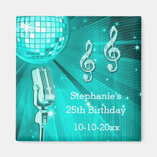 Teal Disco Ball and Retro Microphone 25th Birthday Magnet