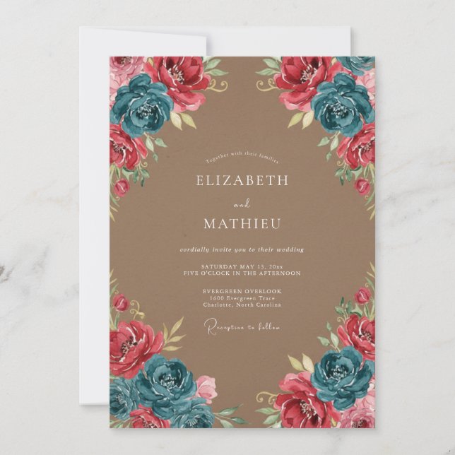 Teal Distinctive Rustic Wedding Invitation (Front)