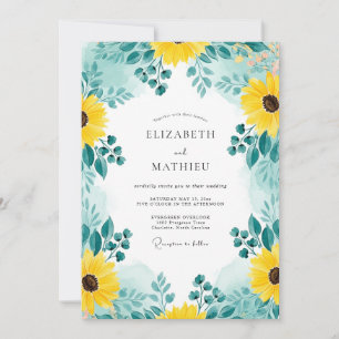 Teal Distinctive Sunflower Wedding Invitation