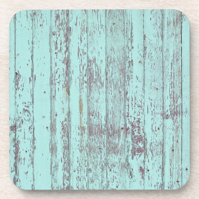 Teal Distressed Rustic Wood Coaster (Front)