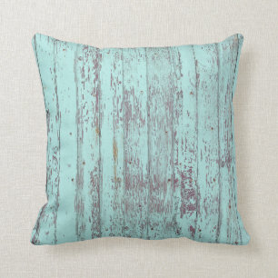 Teal Distressed Rustic Wood Throw Pillow