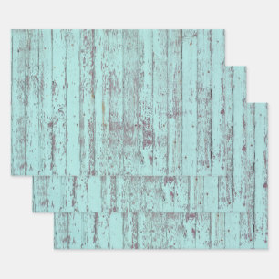 Teal Distressed Rustic Wood Wrapping Paper Sheet