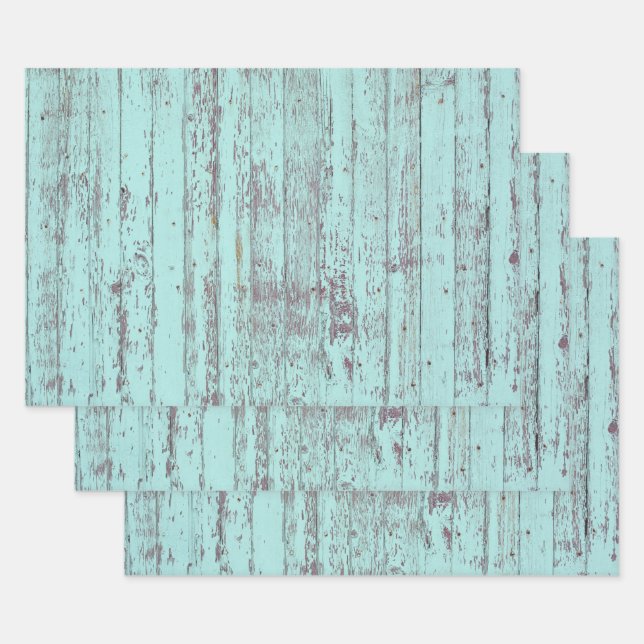 Teal Distressed Rustic Wood Wrapping Paper Sheet (Set)