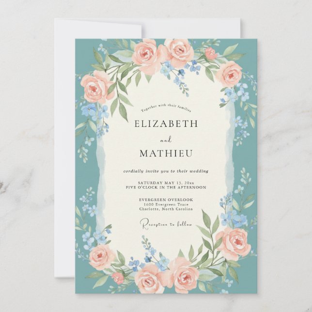 Teal Divine Spring Wedding Invitation (Front)