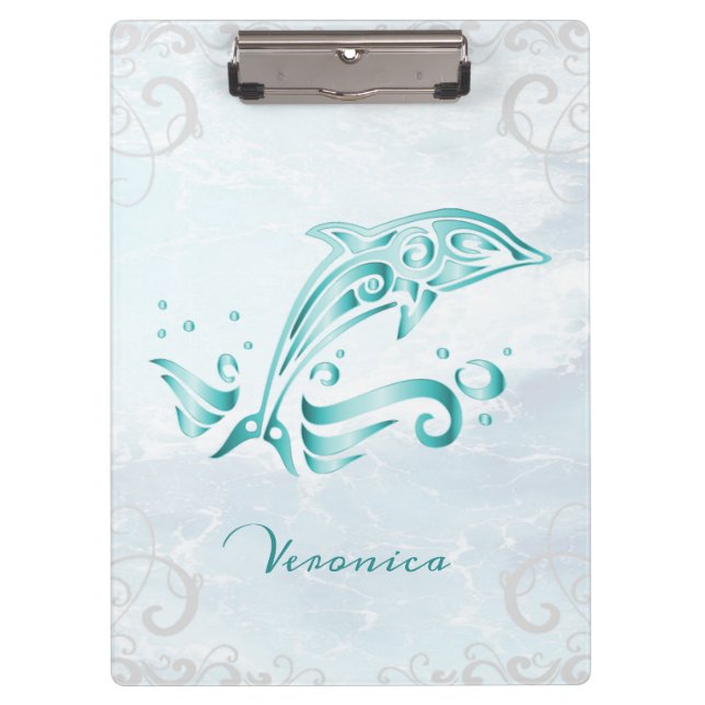 Teal Dolphin Personalized Clipboard (Front)