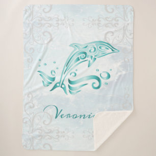 Teal Dolphin Personalized Sherpa Blanket