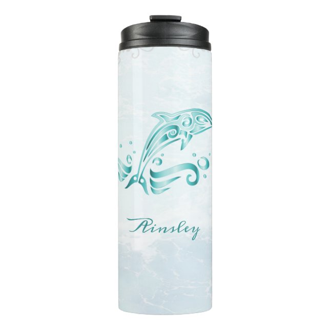Teal Dolphin Personalized Thermal Tumbler (Front)
